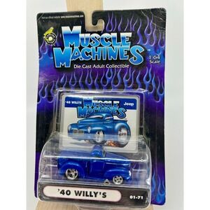 MUSCLE MACHINES 1940 JEEP WILLYS PICKUP TRUCK BLUE 1/64 Diecast B2 01-71